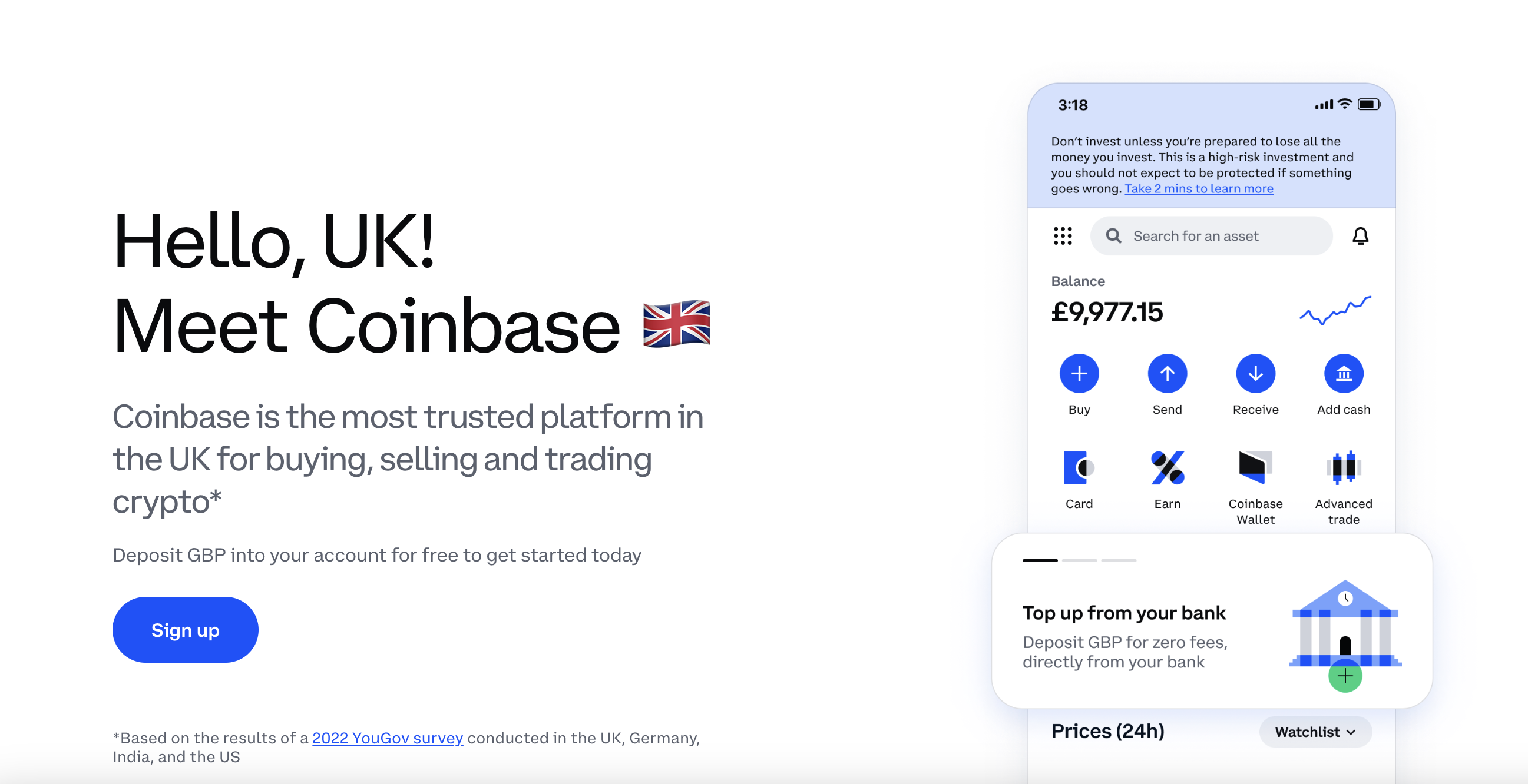 A screenshot of the Coinbase UK website.