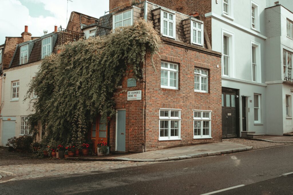 Property on corner of English town.