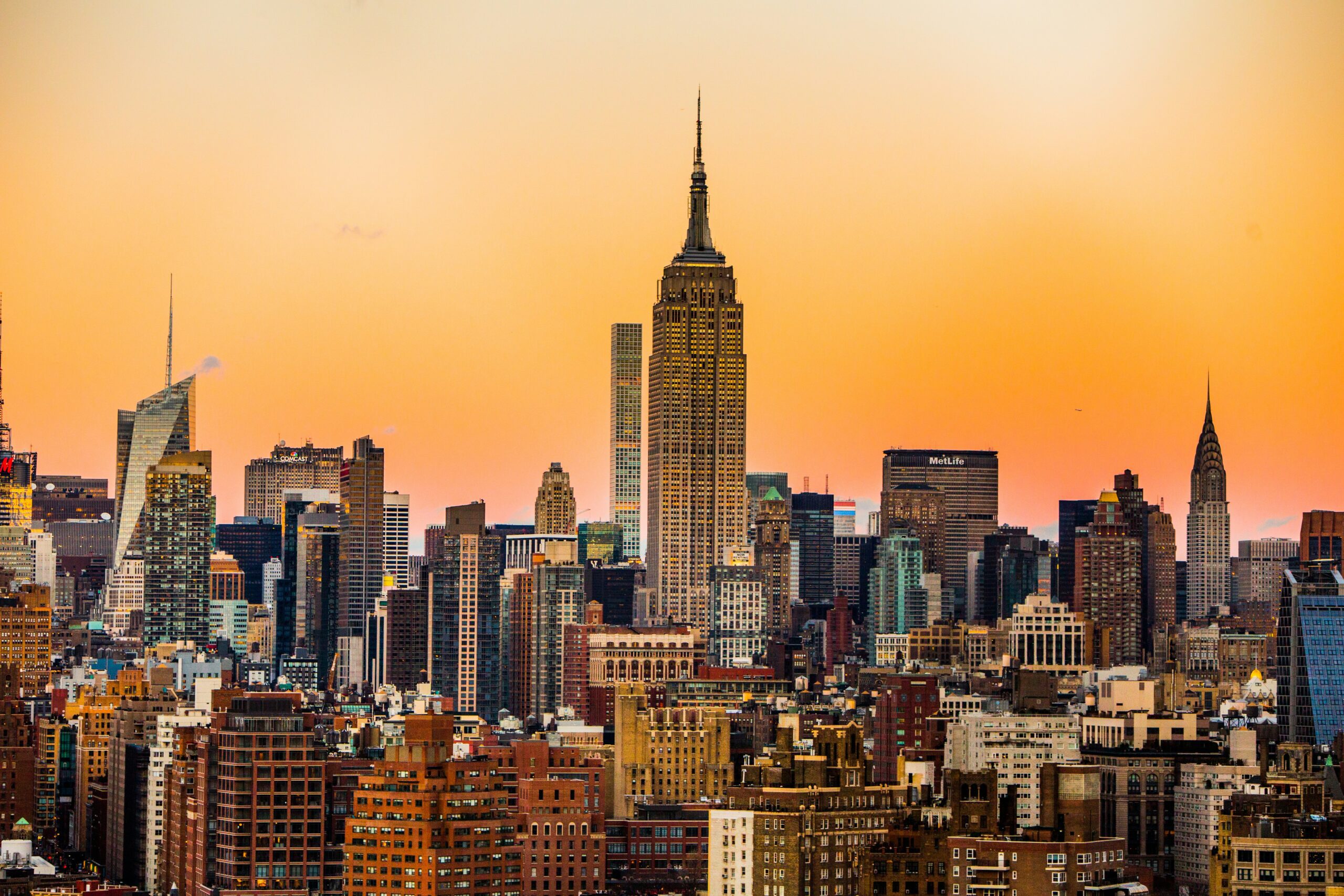 Aerial shot of skyscrapers in New York city.