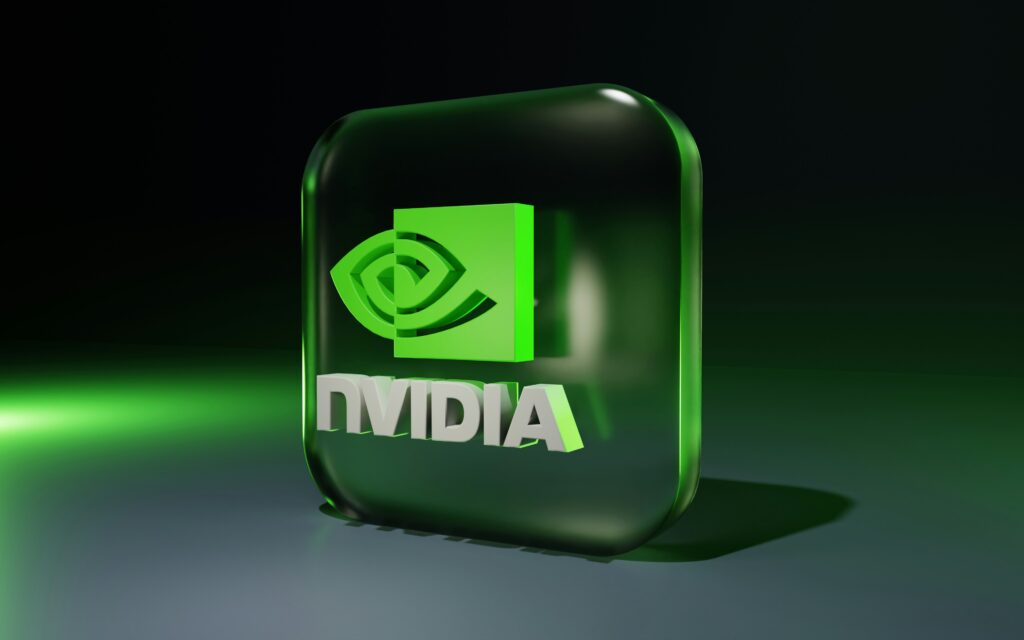 3D render of cube with Nvidia logo on it.