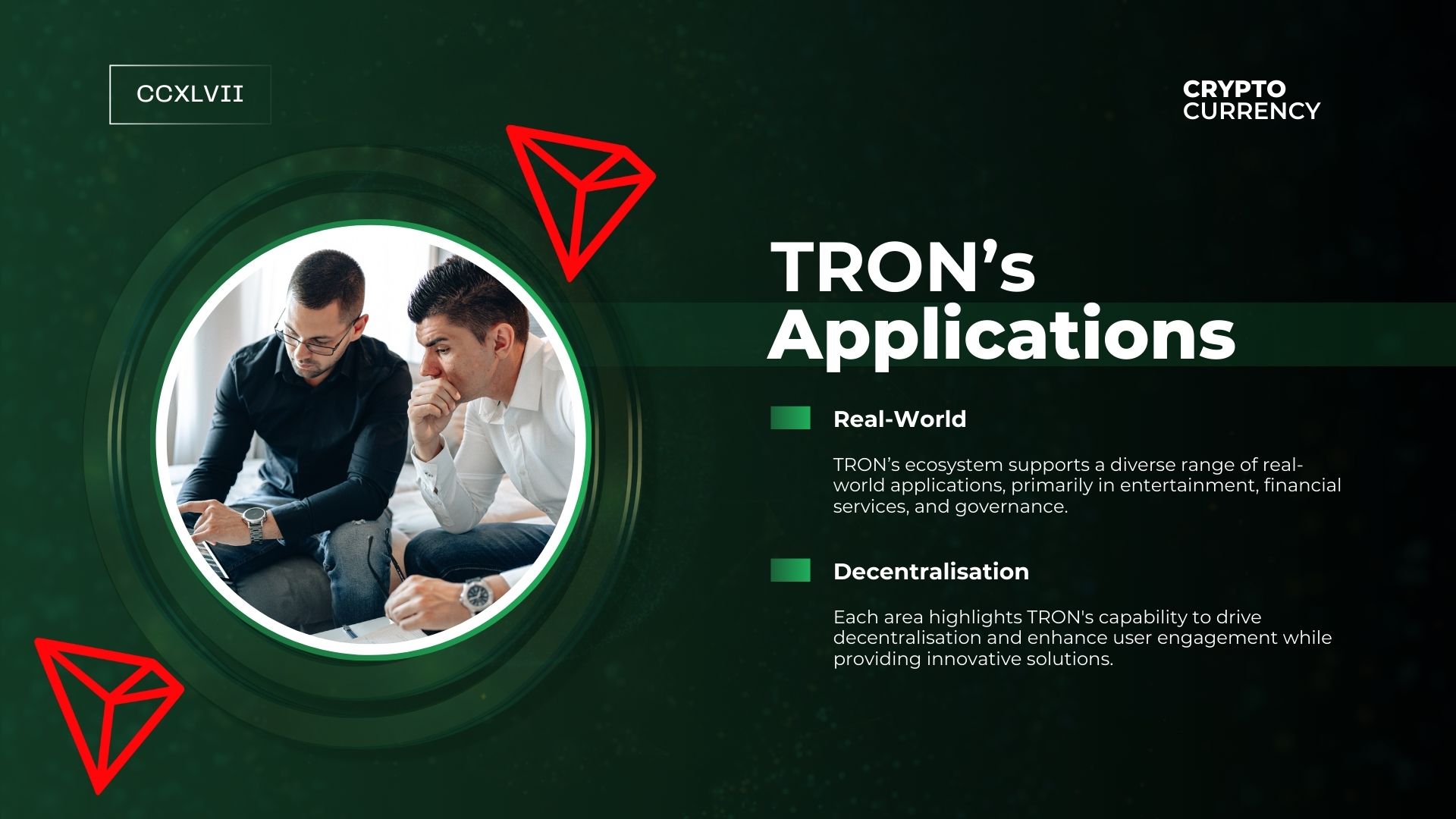 Graphic reading "TRON's applications".